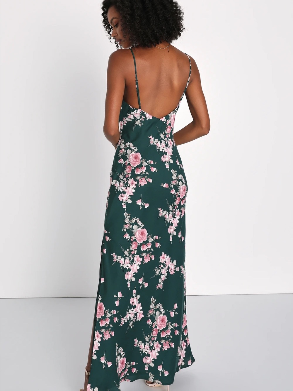 NWT Lulus Irresistible Poise Green Floral Satin Slip Maxi Dress Size M - Picture 2 of 7